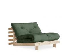 Fauteuil convertible futon ROOTS pin naturel coloris vert olive couchage 90 x 200 cm. - vert