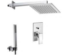 Solution de douche complète avec: pommeau de douche carré, mélangeur et set de douchette à
