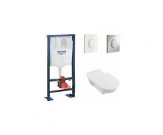 Villeroy et Boch - Cuvette wc sans bride PMR O Novo Vita + abattant + bati support GROHE + plaque
