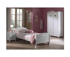 M&s - Chambre enfant 3 pièces lit chevet et armoire 2 portes bois laqué blanc Cœur 90x200 cm