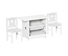 Homcom - Ensemble table et chaises enfant - set de 3 pièces + 2 bacs amovibles - table étagère pour