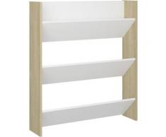 Armoire à chaussures murale Blanc et chêne 80x18x90cm Aggloméré
