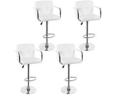 Tabouret de Bar Lot de 4 avec Siège Bien Rembourré Tabourets en Cuir Artificiel Réglable Blanc