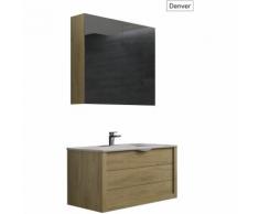 Batinea - Meuble de salle de bain Emma, Blanc, 60, Avec meuble miroir + applique, Avec colonne