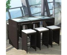 True Deal Meuble de bar de jardin 7 pcs et coussins Résine tressée Marron