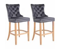 Lot de 2 Tabourets de Bar Taipeh Cuir Véritable noir Antique clair