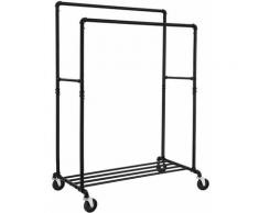 Porte-Manteau enTube avec Les roulettes, Charge 110kg, Deux Barres de Suspension Mobile, Étagère en