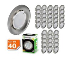 Lot de 40 Spot Led Encastrable Complete Alu Brossé Lumière Blanc Chaud 5W eq.50W ref.763
