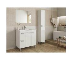 Caesaroo - Meuble de salle de bain sur le sol Aktivia 80 cm Blanc Brillant avec miroir | Blanc