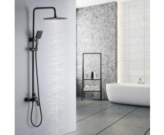 Ensemble de douche Noir avec Douchette à Main et Pommeau de douche à effet pluie 260mm Colonne de