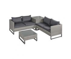 Ensemble salon de jardin d'angle 4 places coussins déhoussables table basse coffre rangement acier