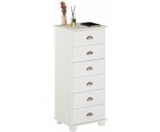 Chiffonnier COLMAR commode apothicaire avec 6 tiroirs de rangement, en pin massif lasuré blanc