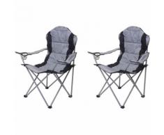 2x Chaise de camping HHG-044, chaise pour pêcheur, pliable, rembourré ~ gris