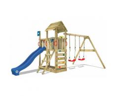 WICKEY Aire de jeux Portique bois Smart Rival avec balançoire et toboggan bleu Maison enfant