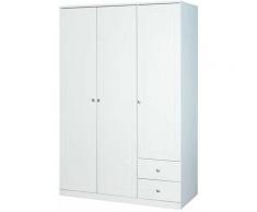Altobuy - Karol - Armoire 3 Portes 2 Tiroirs Bois Massif Vernis Blanc