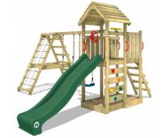 WICKEY Aire de jeux Portique bois RocketFlyer avec balançoire et toboggan vert Maison enfant
