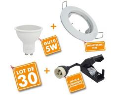 Lot de 30 Spot encastrable fixe complet blanc avec GU10 LED de 5W eq 40W | Température de Couleur: