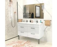 Ensemble meuble sous-vasque + vasque résine + miroir MILANO / Blanc/ 120x50x88