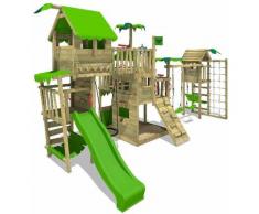 Aire de jeux Portique bois PacificPearl avec balançoire TowerSwing et toboggan vert pomme Maison