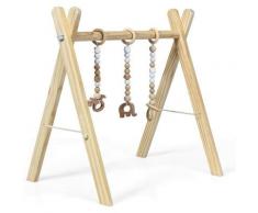 Portique d'Eveil en Bois pour Bébé avec 3 Jouets Pendentifs sans BPA Forme Triangulaire 60x44x60CM