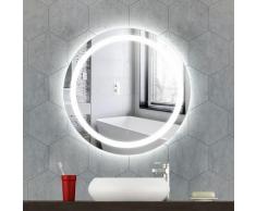 Miroir de salle de bain à LED rond anti-buée à éclairage blanc froid miroir mural avec capteur