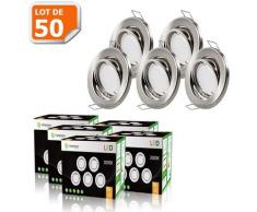 LOT DE 50 SPOT LED ENCASTRABLE COMPLETE ORIENTABLE ALU BROSSE AVEC AMPOULE GU10 230V eq. 50W, BLANC