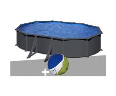 Kit piscine acier gris anthracite Juni ovale 5,27 x 3,27 x 1,32 m + Bâche à bulles - GRÉ
