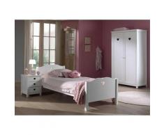 Pack - Lit Enfant, Sommier, Chevet & Armoire amori 90x200cm Blanc - Paris Prix