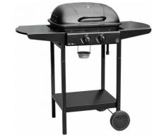 Barbecue à gaz 2 brûleurs - JUSSAC - avec thermomètre et deux tablettes latérales- noir - Noir