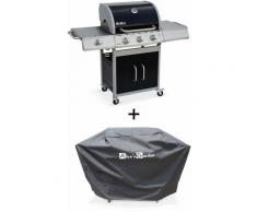 Barbecue gaz inox 14kW – Richelieu noir – Barbecue 3 brûleurs + 1 feu latéral, côté grill et côté