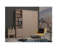 Composition armoire lit escamotable SMART-V2 Taupe mat Couchage 160 x 200 cm colonne bibliothèque