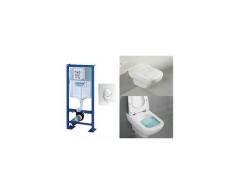 Bati support wc Grohe cuvette Joyce Villeroy et Boch, abattant frein chute, plaque blanche