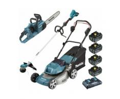 Pack Makita Jardin 36V: tondeuse 43cm DLM460 + débroussailleuse DUR368L + tronçonneuse DUC353 + 4
