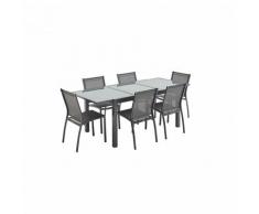 Salon de jardin table extensible - Orlando Gris foncé - Table en aluminium 150/210cm et 6 chaises