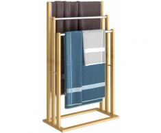 Porte-serviettes en bambou sur pied avec 3 barres Support pour serviettes Étagère de salle de bain