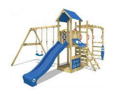 Aire de jeux Portique bois Smart Dock avec balançoire et toboggan bleu Échafaudage grimpant avec