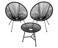 Tectake - 2 Fauteuils Acapulco et 1 Table de Jardin de Salon Design rétro Cadre en Acier Noir