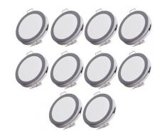 Ensemble de 10 plafonniers encastrés à LED, ronds, chromés, P 8,5 cm, TINUS