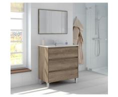 Meuble de salle de bain Dakota sur le sol 80 cm avec miroir | Couleur - Avec lampe Led
