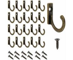 Lot de 20 crochets muraux vintage en bronze vieilli avec vis - Petits crochets porte-manteaux à