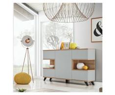 Price Factory - Buffet, bahut, enfilade CORDOBA cinq portes. Coloris gris et chêne. Style design.