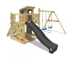 Aire de jeux Portique bois Smart Camp avec balançoire et toboggan anthracite Cabane enfant