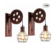 Lot de 2 Appliques Murales Industrielle, iDEGU Éclairage Mural Vintage Poulie Lampe de Mur