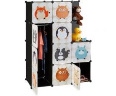 Étagère rangement enfants casier modulable plastique animaux penderie armoire portes tringle,