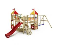 No_brand - WICKEY Aire de jeux Portique bois Smart Queen avec balançoire et toboggan rouge Maison