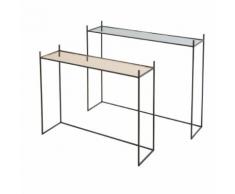 2 sellettes en métal noir et verre fumé rose et gris