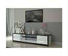 Meuble TV blanc ou blanc et noir laqué design ORIANE