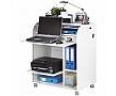 simmob Meuble Informatique Blanc à Roulettes Rideau Imprimé