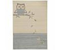 Tapis enfant Eule Beige/Bleu 80x150 cm - Tapis pour chambre d'enfants/bébé