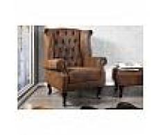 Fauteuil CHESTERFIELD à oreilles en coloris marron look antique